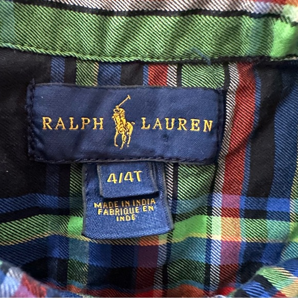 Ralph Lauren 4T Toddler Boy Green Plaid Shirt Holiday Christmas Red Black Blue - Picture 4 of 6